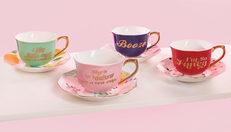 She's Whiskey in a Tea Cup and Saucer Set in Pink and Floral