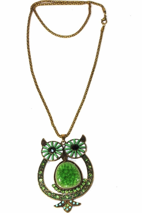 Big Owl Shimmer Pendant Necklace