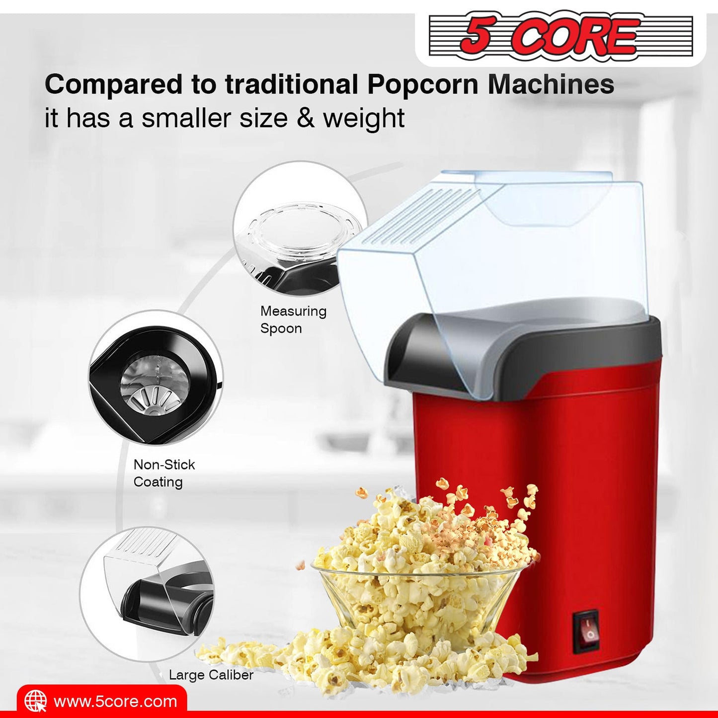 5Core Hot Air Popcorn Machine, 16 Cup, Electric Oil-Free Pop Corn