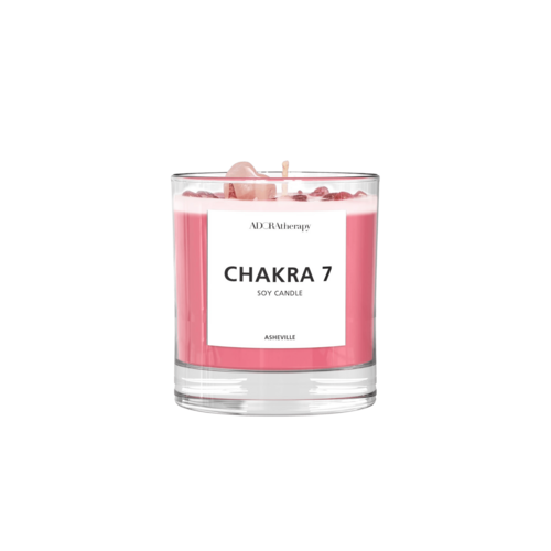 Chakra 7 Soy Candle with Strawberry Quartz Gemstones