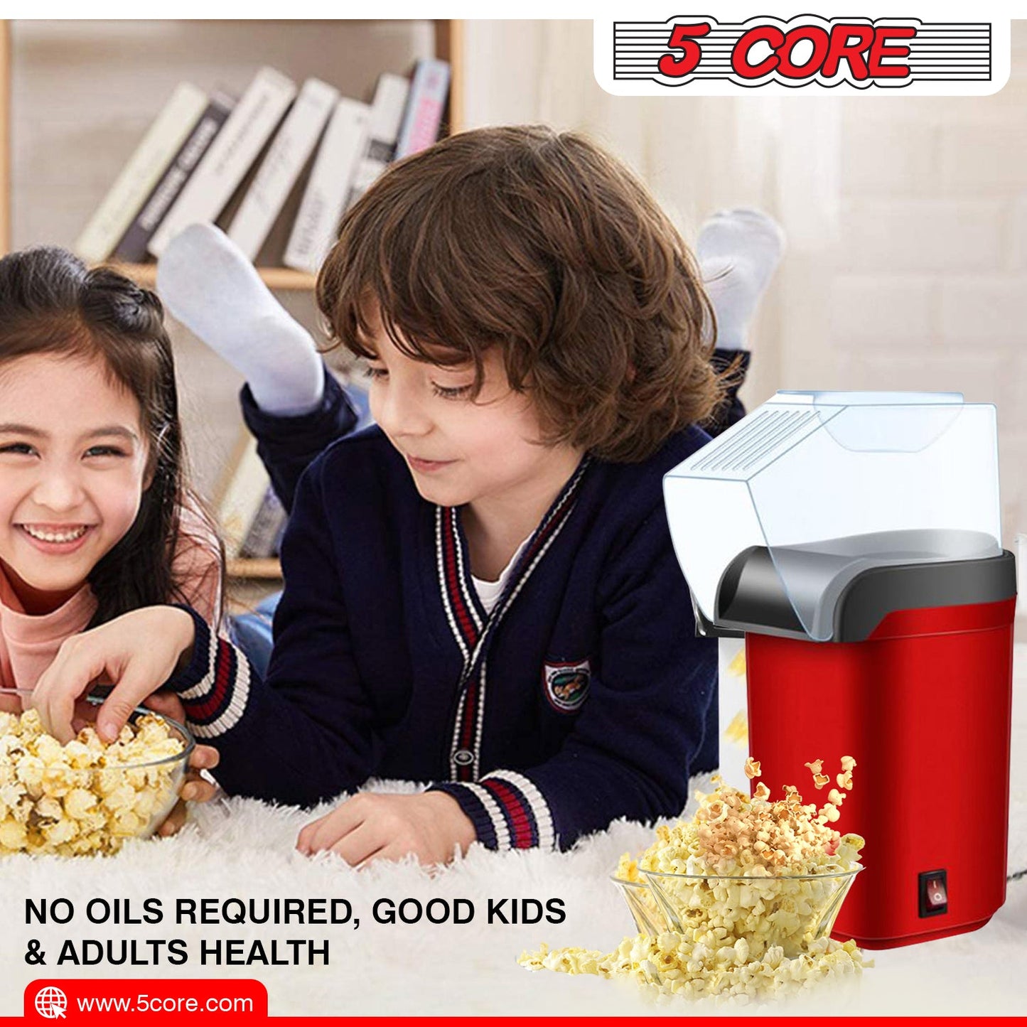 5Core Hot Air Popcorn Machine, 16 Cup, Electric Oil-Free Pop Corn