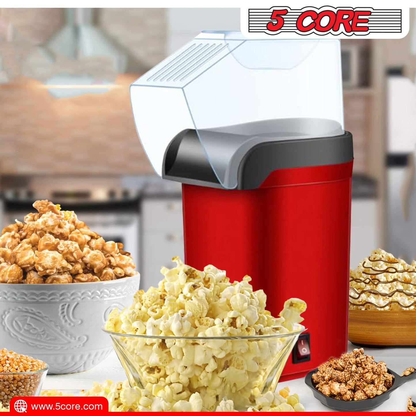 5Core Hot Air Popcorn Machine, 16 Cup, Electric Oil-Free Pop Corn