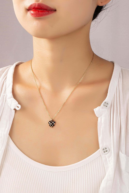 Checker Heart Pendant Necklace