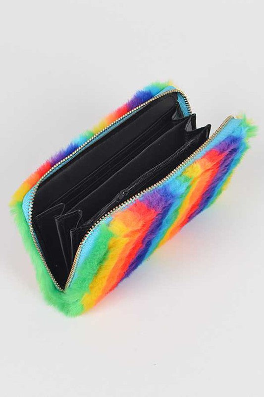 Pride Rainbow Faux Fur Wristlet Wallet