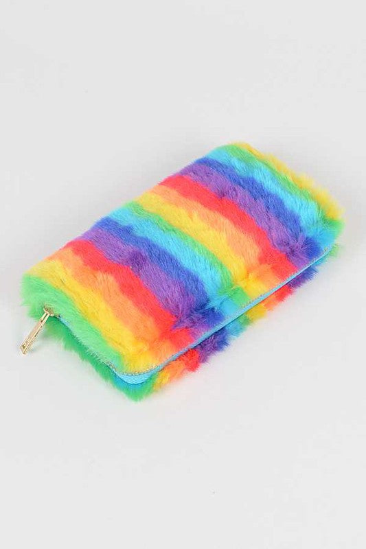 Pride Rainbow Faux Fur Wristlet Wallet