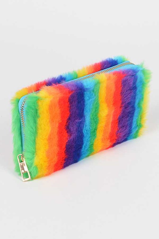 Pride Rainbow Faux Fur Wristlet Wallet