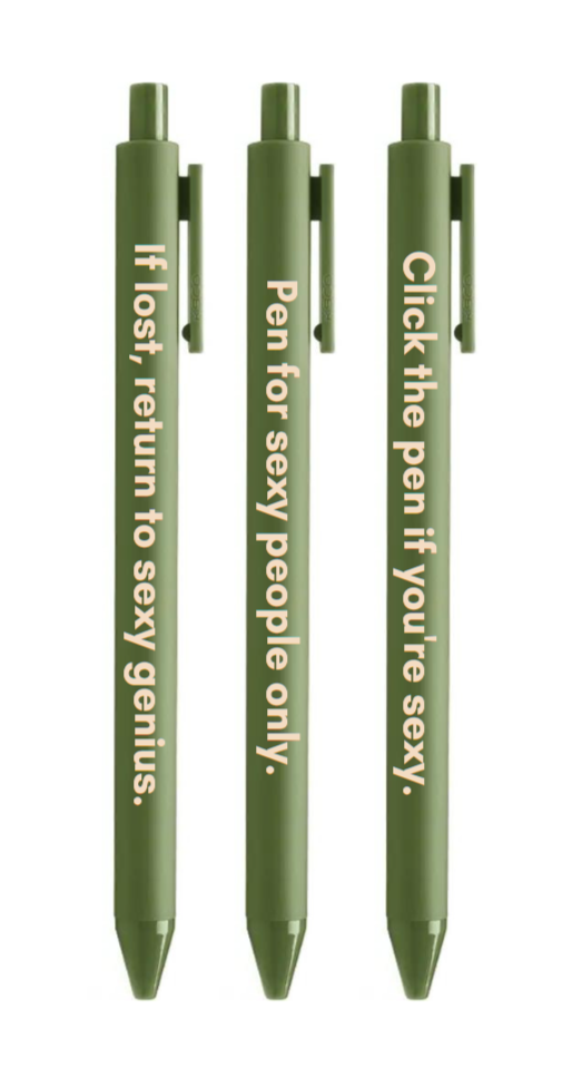 Sexy People Pen Set 🌹 | Gel Click Pen Gift Set | 3 Pens in Olive Green