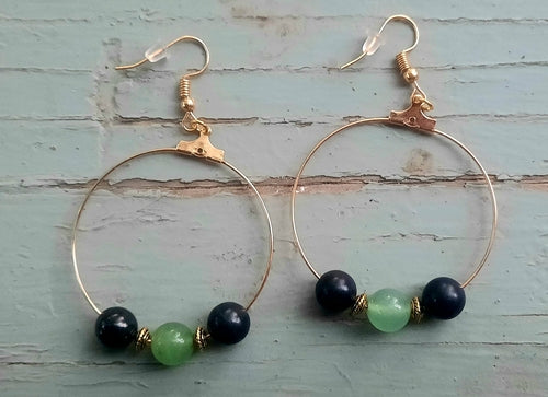 Shungite Black Tourmaline Hematite Earrings Gold Hoops