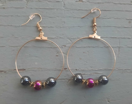 Shungite Black Tourmaline Hematite Earrings Gold Hoops