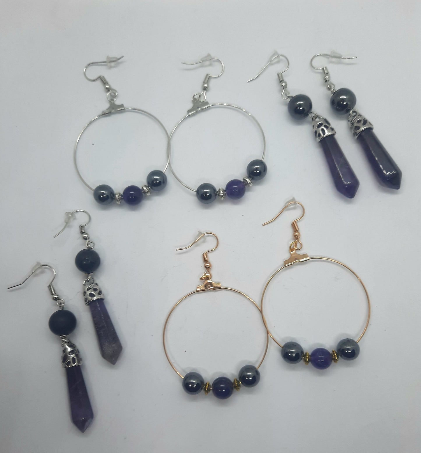 Amethyst Shungite Black Tourmaline Hematite Earrings EMF 5G Protection