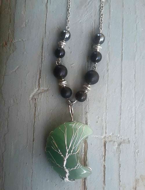 Crescent Moon Crystal Shungite Hematite Black Tourmaline Wire Wrapped