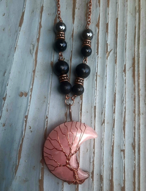 Crescent Moon Crystal Shungite Hematite Black Tourmaline Wire Wrapped