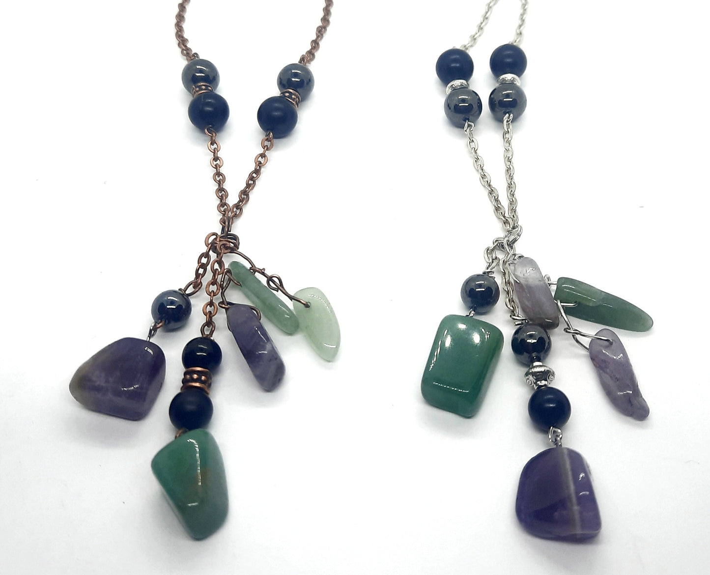 Crystal Chunky Dangle Amethyst & Aventurine: Shungite Hematite Black