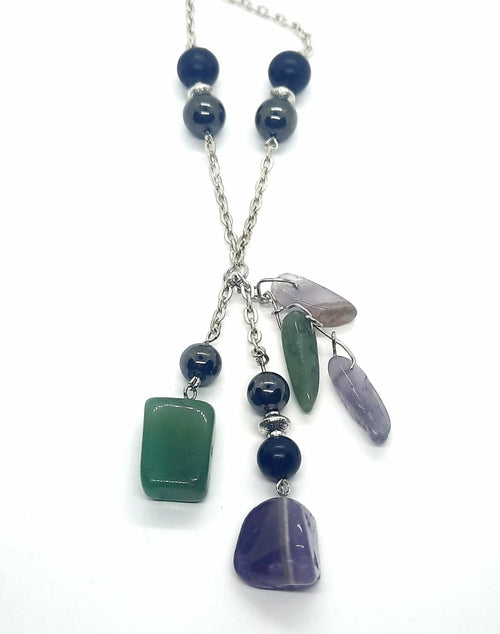 Crystal Chunky Dangle Amethyst & Aventurine: Shungite Hematite Black