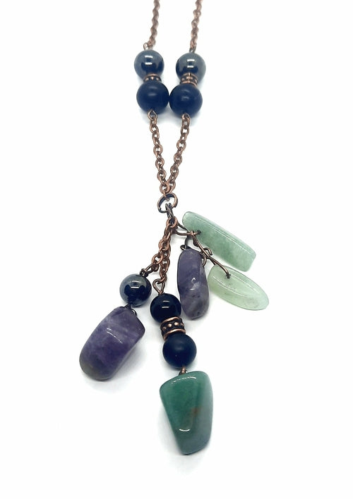 Crystal Chunky Dangle Amethyst & Aventurine: Shungite Hematite Black