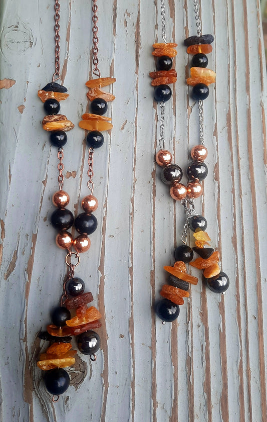 Healing Necklace - Shungite, Hematite, Black Tourmaline, Copper &