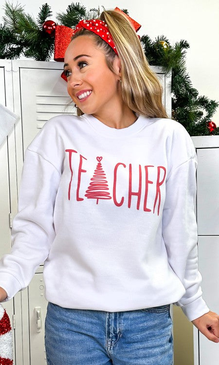 Christmas Teacher Tree Graphic Sweatshirt