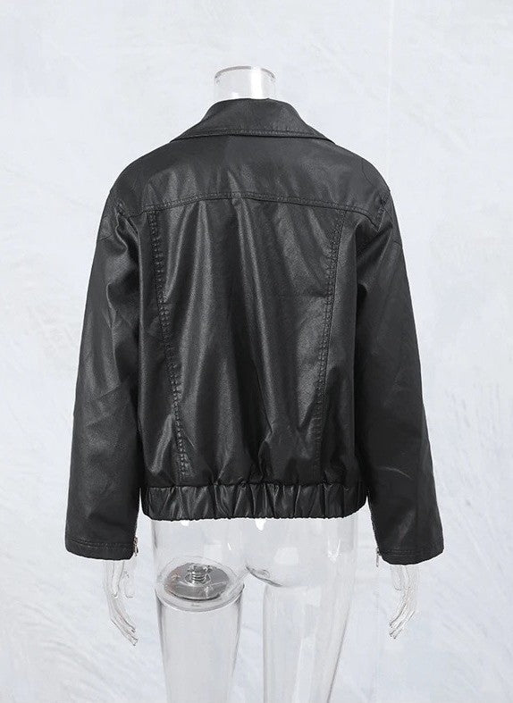 Faux leather bow biker jacket