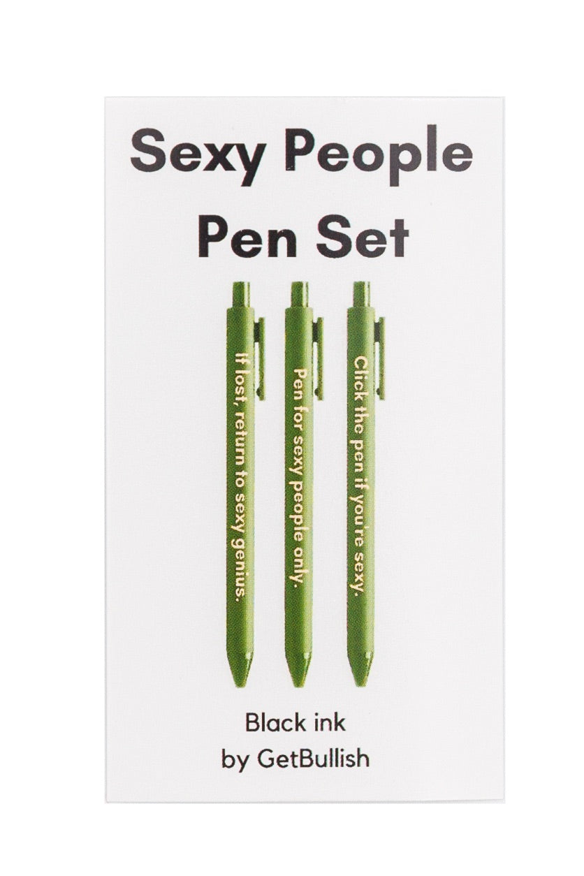 Sexy People Pen Set 🌹 | Gel Click Pen Gift Set | 3 Pens in Olive Green