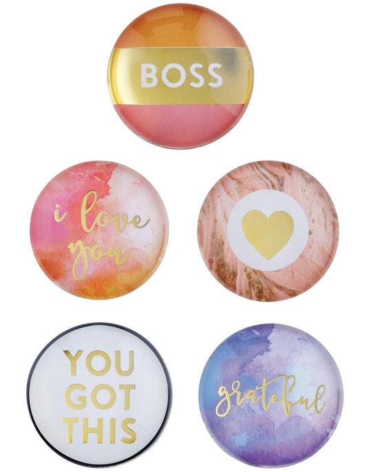 Round Glass Magnets | Metallic Gold Text | 10 Options Mix and Match