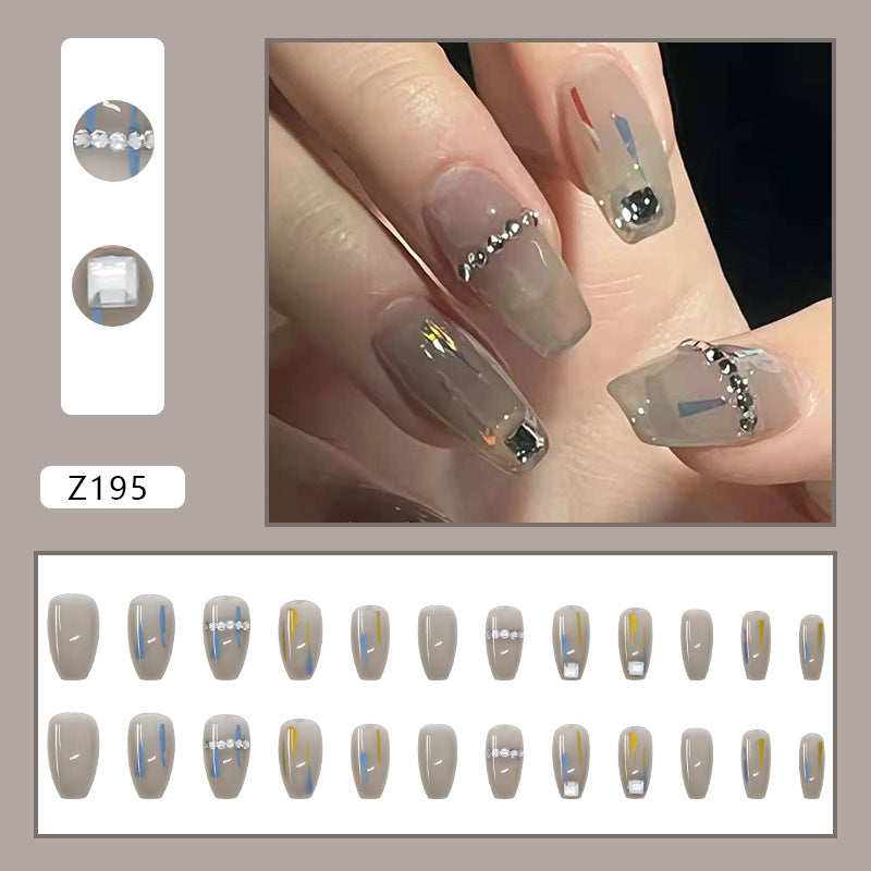 Transparent Gray Manicure Niche High-End Square Drill Wearing Nails Fa