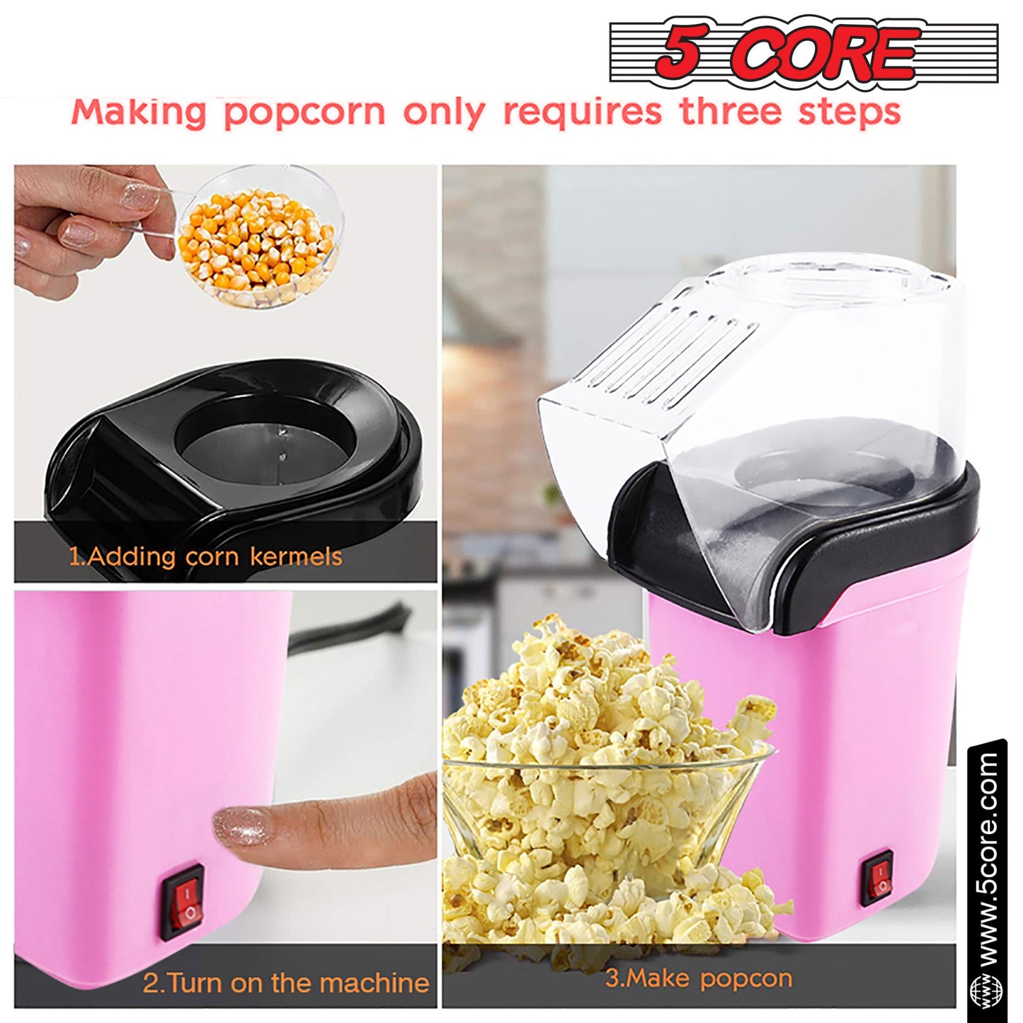 5Core Hot Air Popcorn Machine, 16 Cup, Electric Oil-Free Pop Corn