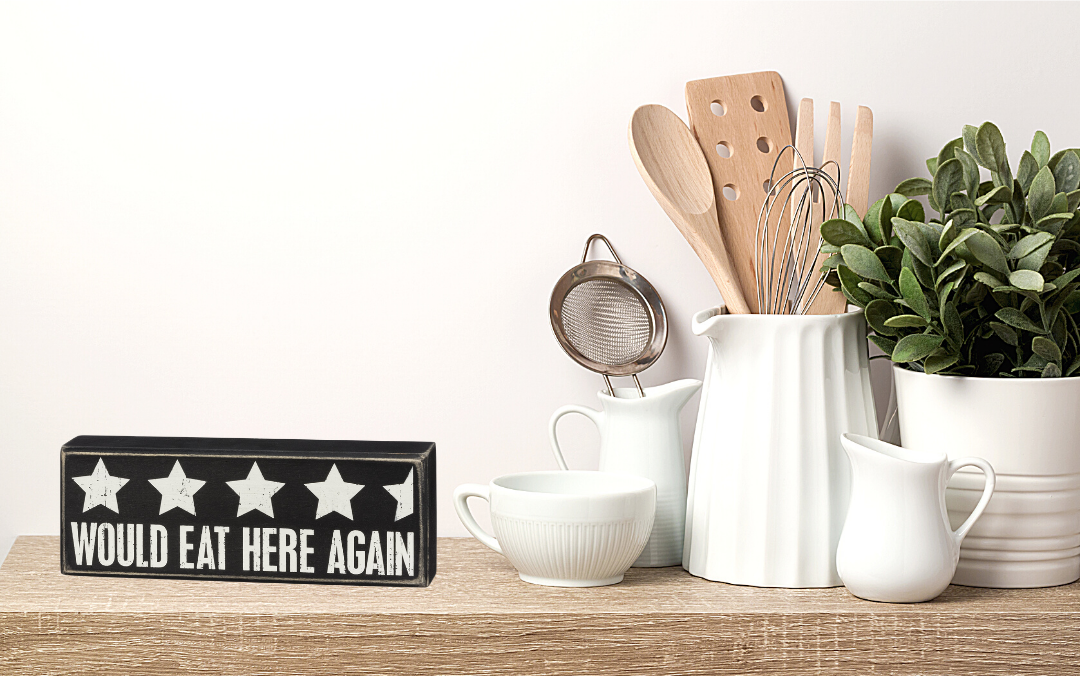 Would Eat Here Again 4.5 Stars Wooden Box Sign | 9" x 3.25"