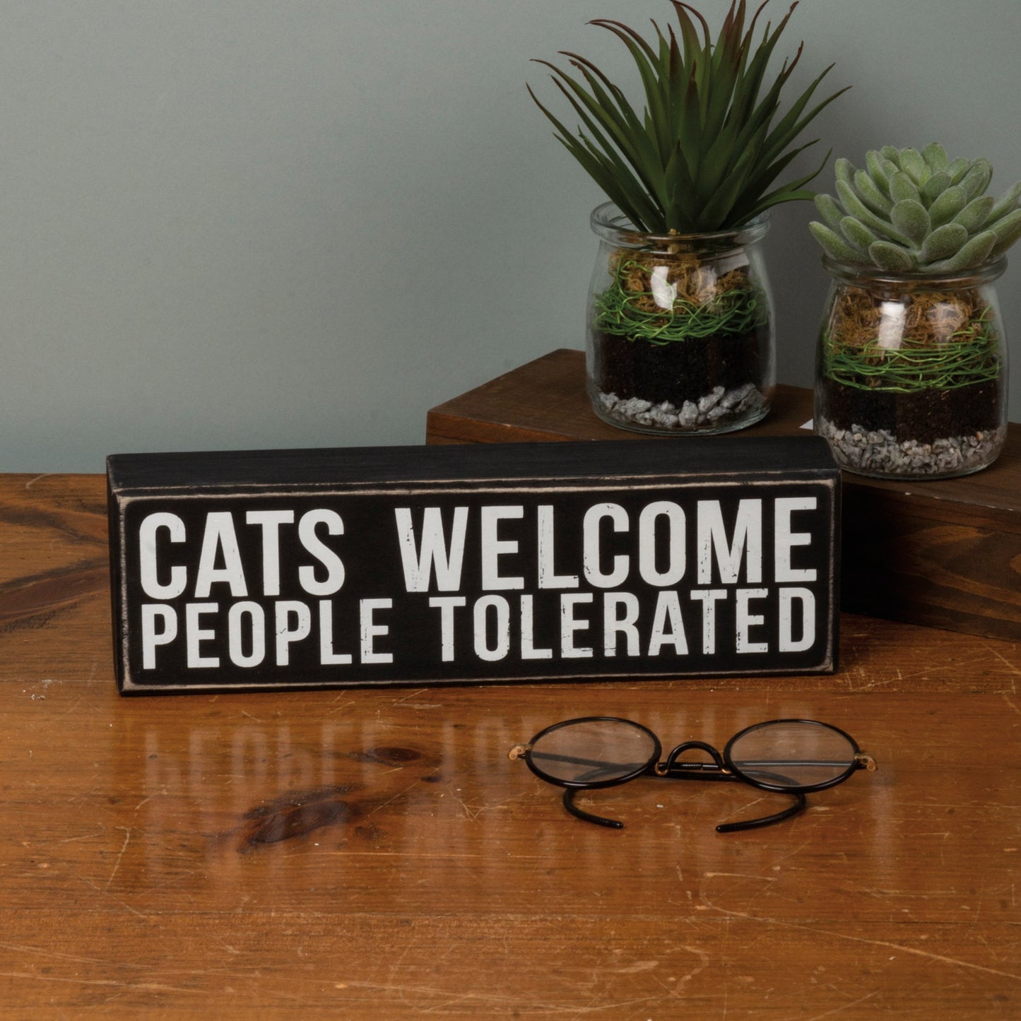 Cats Welcome Wooden Box Sign, Funny/Rustic/Modern Quote Wall Art,