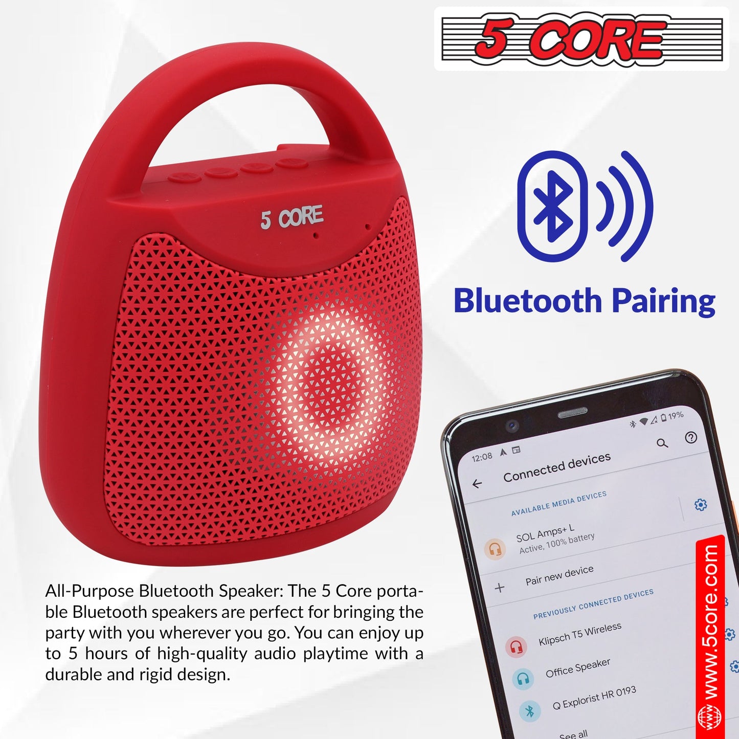 5 Core Bluetooth Speaker Wireless Outdoor Portable Waterproof Loud USB