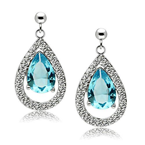 3W083 - Rhodium Brass Earrings with Synthetic Synthetic Glass in Sea B