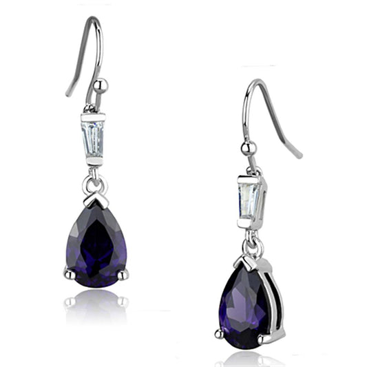 3W648 - Rhodium Brass Earrings with AAA Grade CZ  in Amethyst