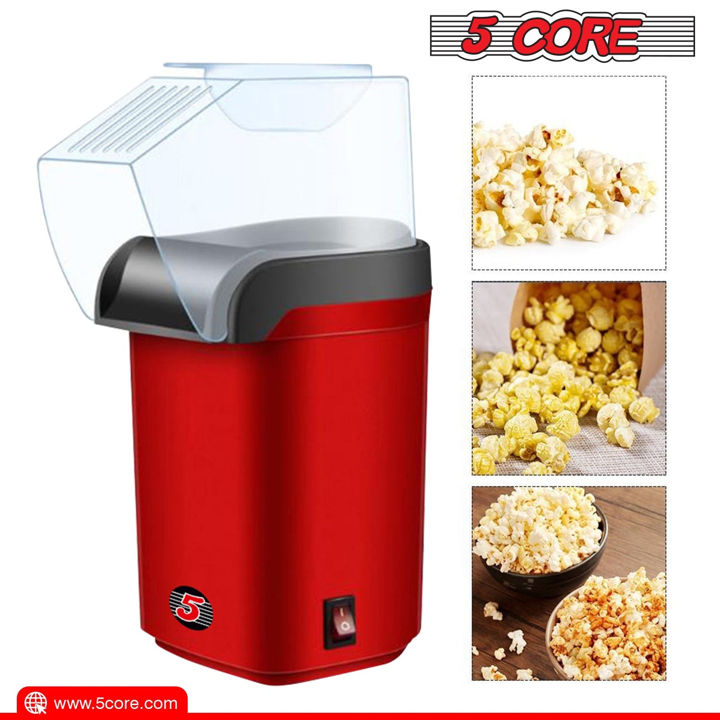 5Core Hot Air Popcorn Machine, 16 Cup, Electric Oil-Free Pop Corn