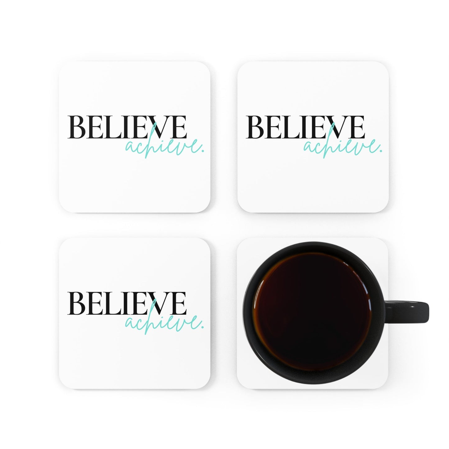 Handcrafted Square Coaster Set Of 4 For Drinks And Cups Believe And