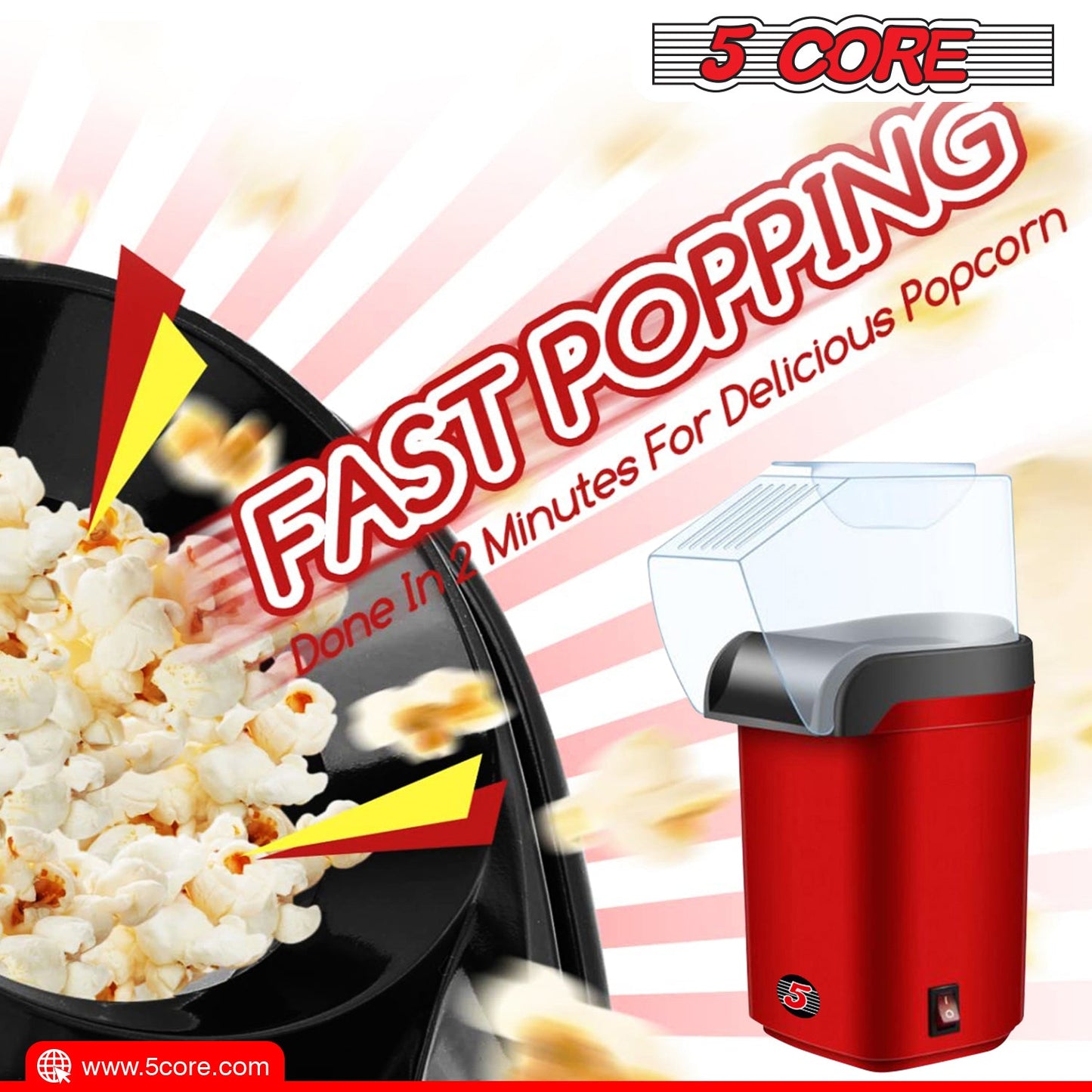 5Core Hot Air Popcorn Machine, 16 Cup, Electric Oil-Free Pop Corn