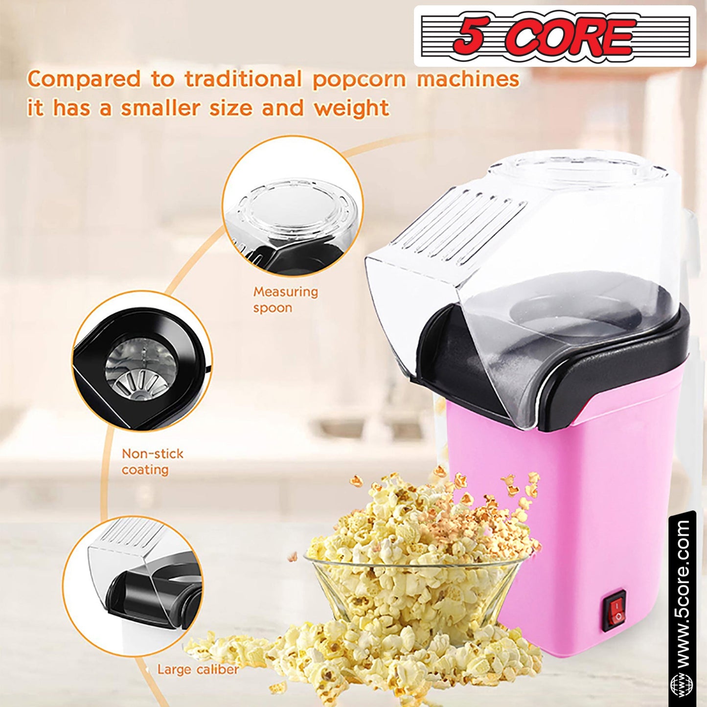 5Core Hot Air Popcorn Machine, 16 Cup, Electric Oil-Free Pop Corn