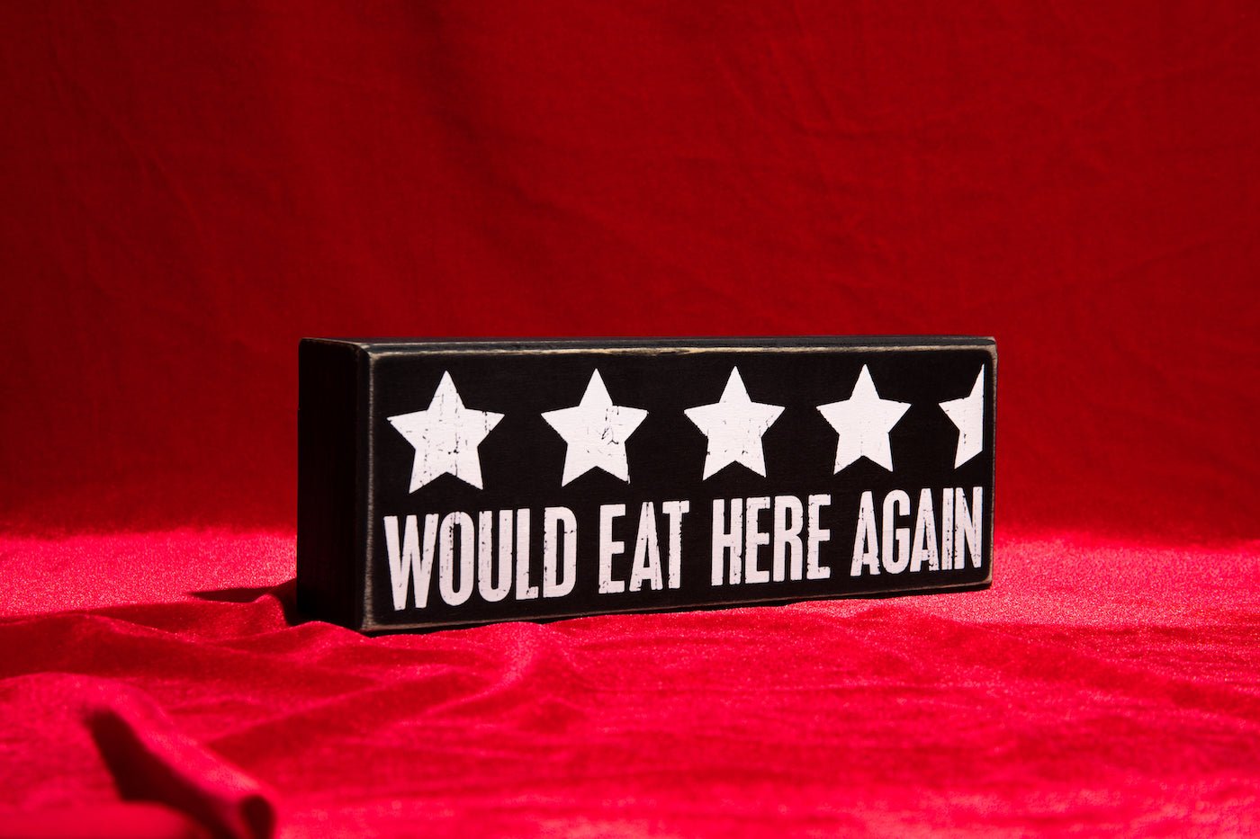 Would Eat Here Again 4.5 Stars Wooden Box Sign | 9" x 3.25"