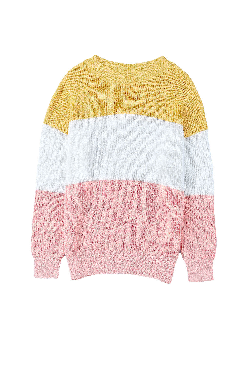 Yellow Colorblock Bubble Sleeve Plus Size Sweater