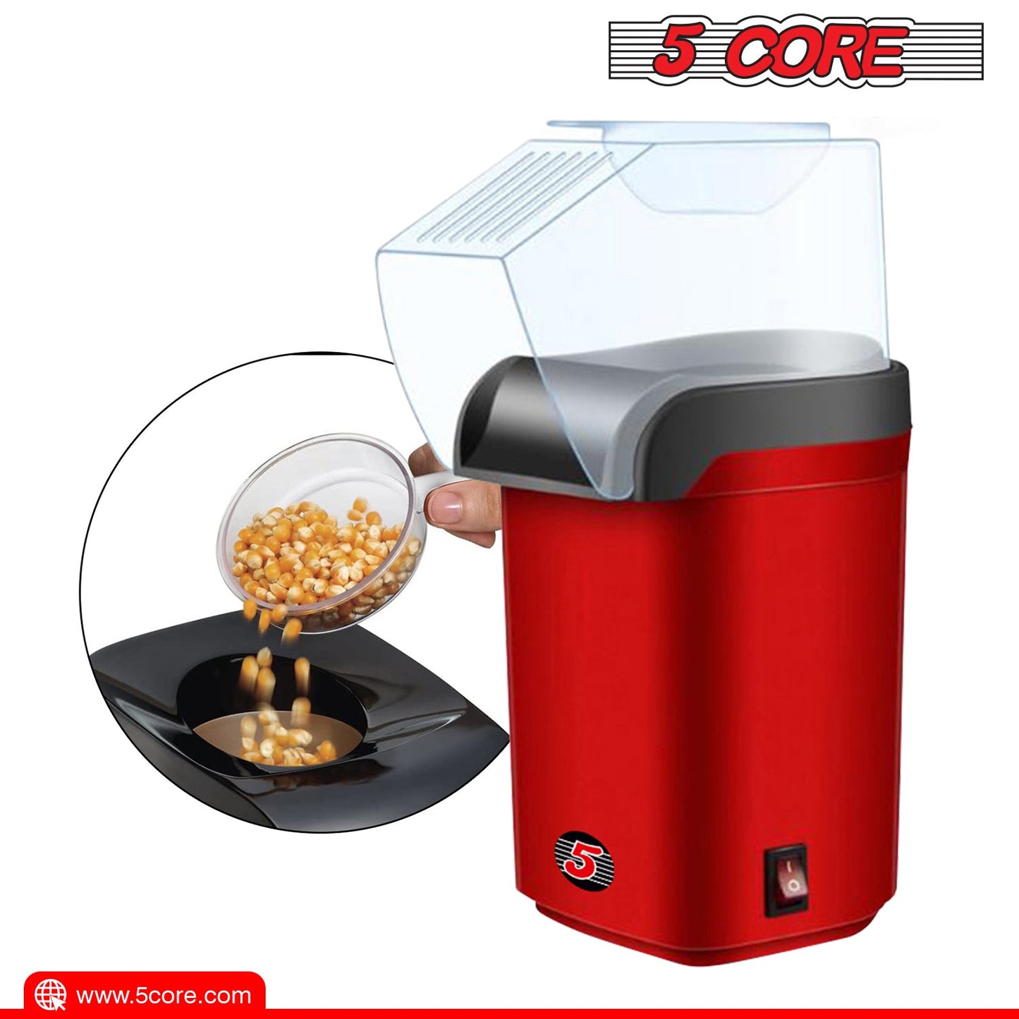 5Core Hot Air Popcorn Machine, 16 Cup, Electric Oil-Free Pop Corn