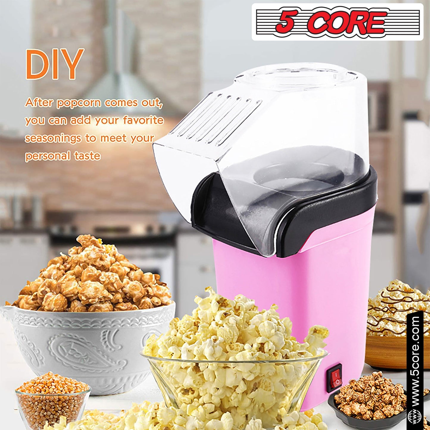 5Core Hot Air Popcorn Machine, 16 Cup, Electric Oil-Free Pop Corn