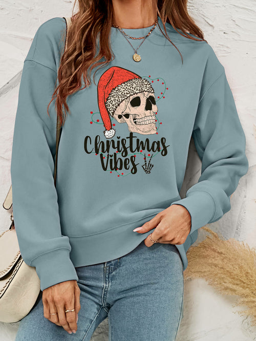 Christmas Skull Graphic Crewneck Sweatshirt