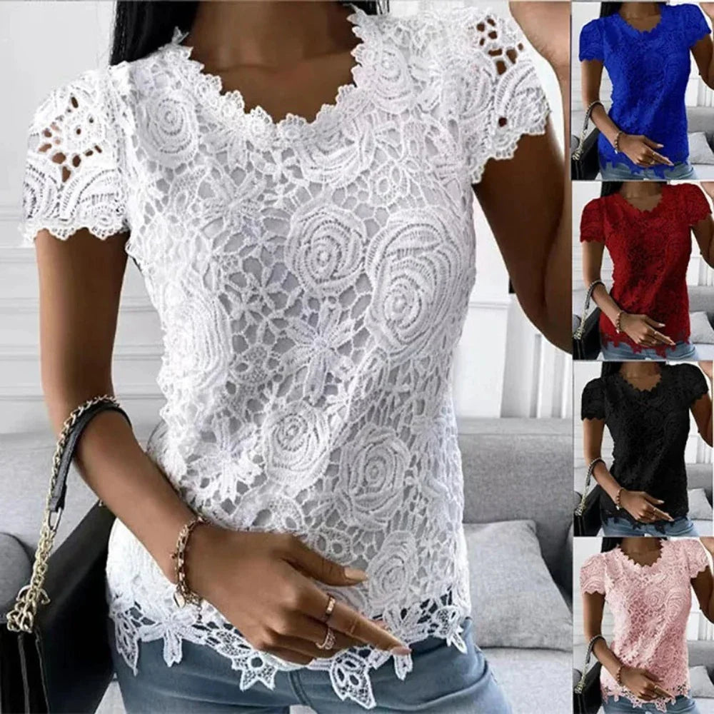 Womens Summer Short Sleeve Lace Top