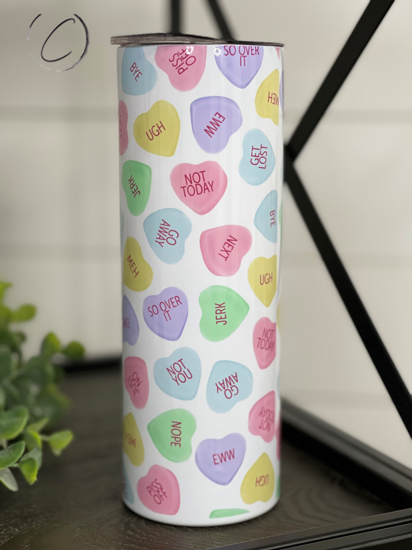 Anti Valentines Conversation Hearts 20oz Skinny Tumbler