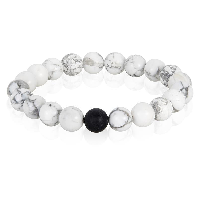 POLISHED 10MM NATURAL STONE BEAD STRETCH BRACELET - HOWLITE