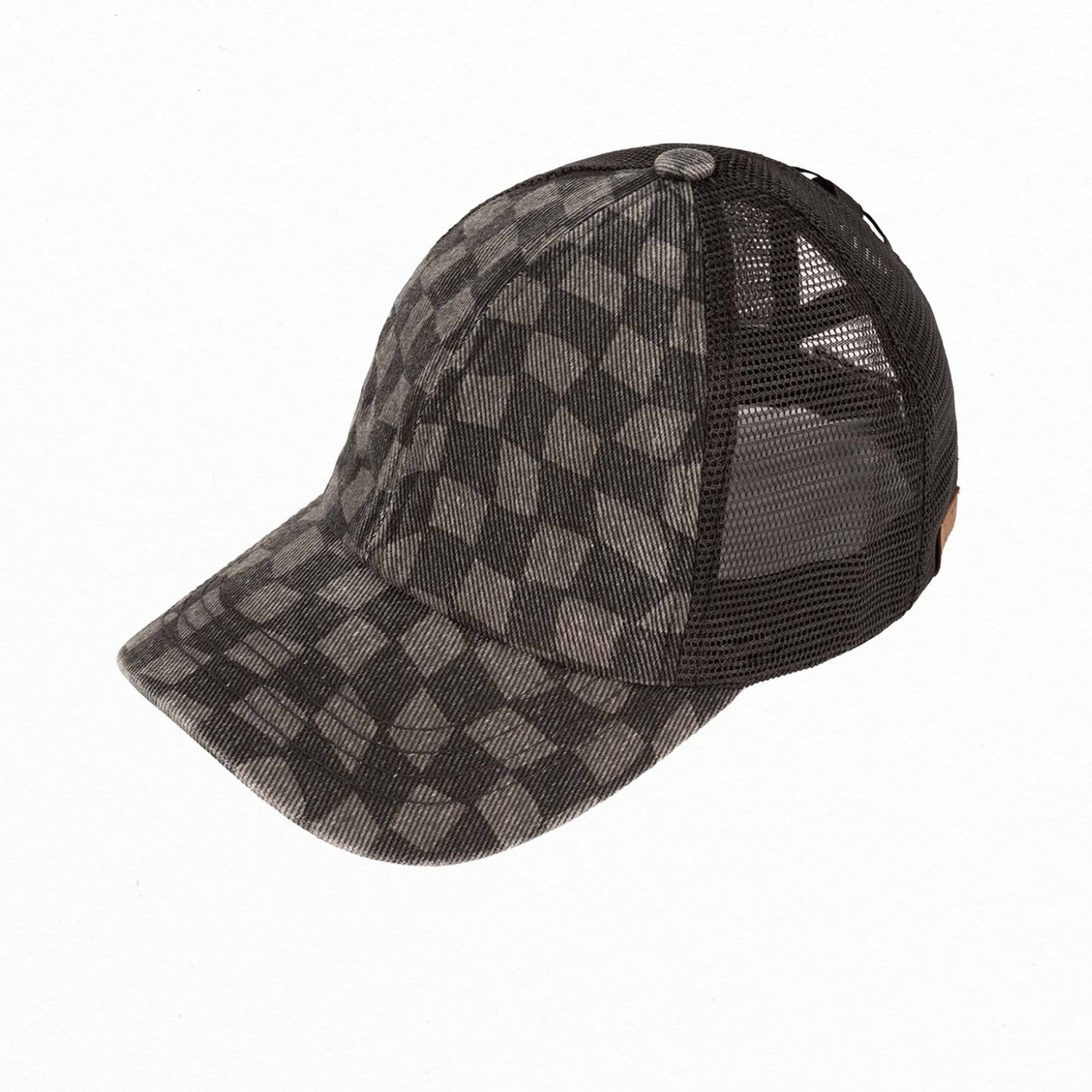 CC Checkered Pattern Pony Hats Criss Cross Style Women Cap for