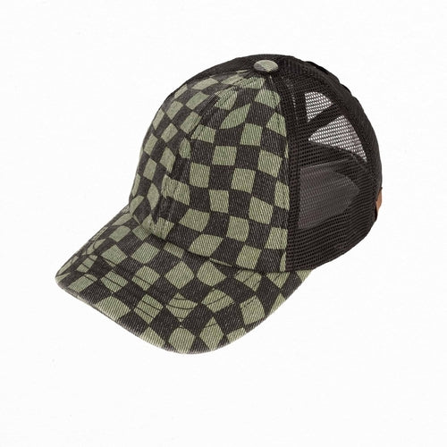 CC Checkered Pattern Pony Hats Criss Cross Style Women Cap for