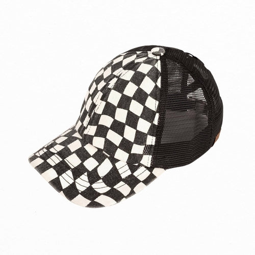 CC Checkered Pattern Pony Hats Criss Cross Style Women Cap for