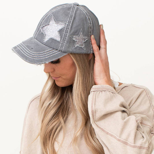 CC Trending Star Messy Bun Pony Cap Women, Teens and Kids Trucker Hats