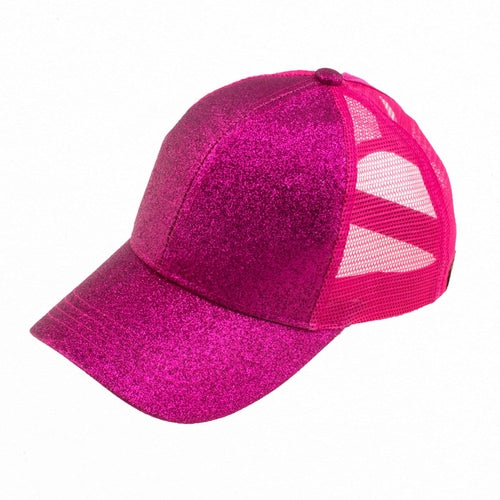 CC Glitter Messy Bun Pony Cap Women Kids, Toddler Trucker Hats