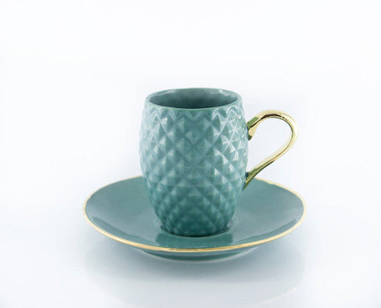 Handmade Pineapple Ceramic Espresso Cup in Blue | Real Gold Accented