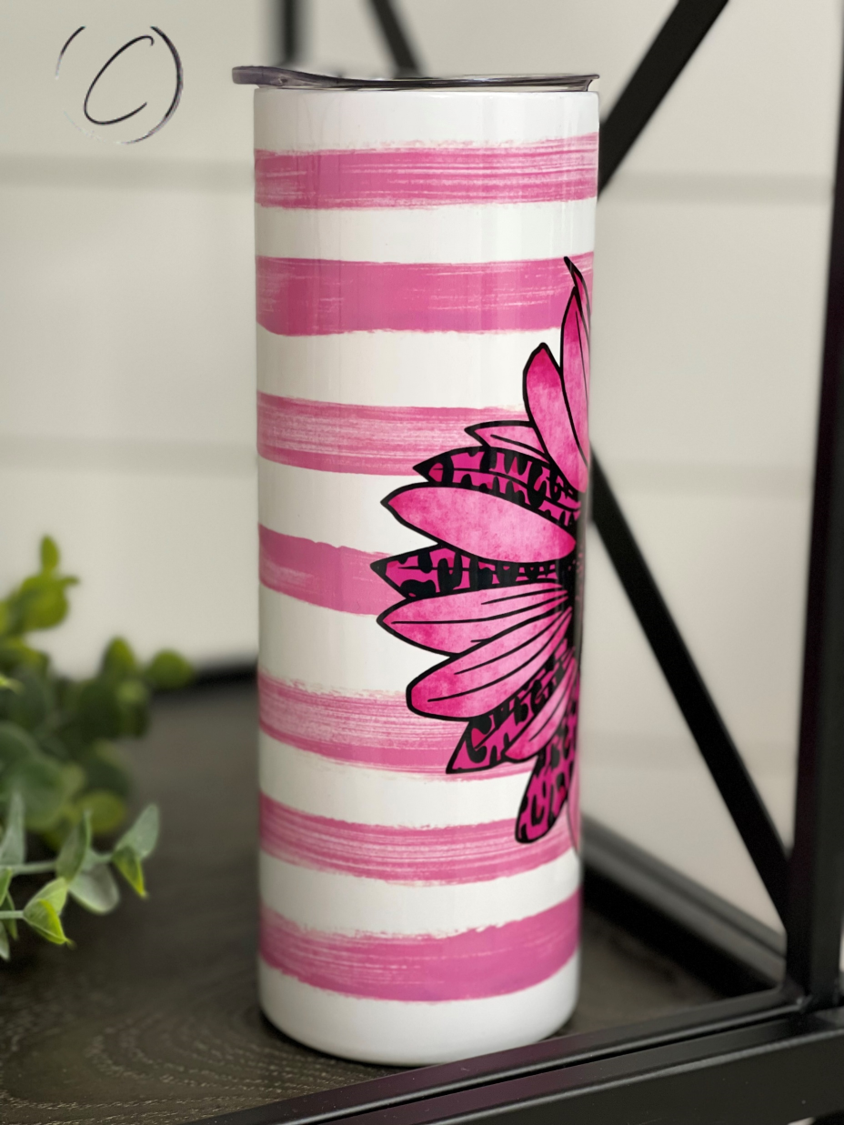 Pink Ribbon Sunflower 20oz UV Pink Skinny Tumbler